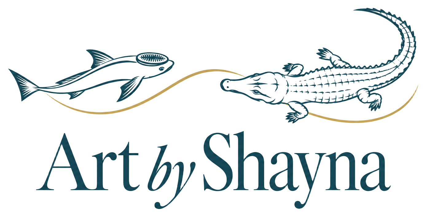 Art by Shayna — remora and crocodile shoreline logo